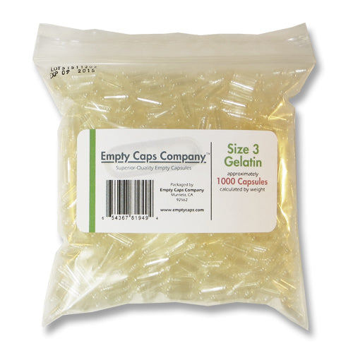 Size 3 Gelatin Capsules quantity 1000 Empty Caps Company