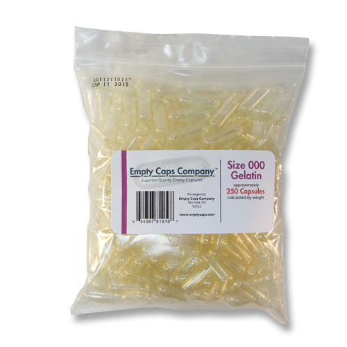 Size 000 - Gelatin Capsules quantity 250 - Empty Caps Company